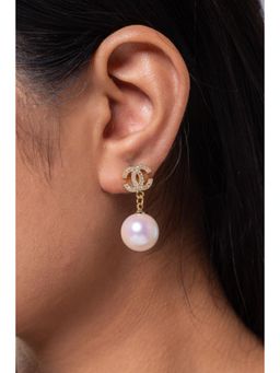 MINJI AND CO. - White Gold Plated Cz Shell Pearl Earrings Elegant Anti Tarnish