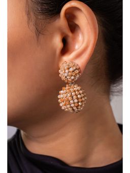 MINJI AND CO. - Peach Gold Plated Glass Stone Drop Earrings Statement Anti Tarnish