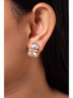 MINJI AND CO. - Peach Silver Plated Dual Tone Cz Stud Earrings Anti Tarnish