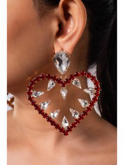 MINJI AND CO. - Red Gold Plated Heart Shape Cz Earrings Statement Anti Tarnish
