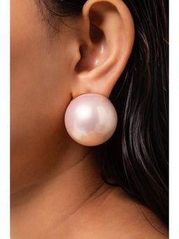 MINJI AND CO. - Pink Gold Plated Shell Pearl Stud Earrings Classic