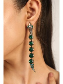 MINJI AND CO. - Gold Plated Green Cz Snake Drop Earrings Long Statement Anti Tarnish Finish