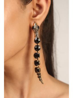 MINJI AND CO. - Gold Plated Black Cz Snake Design Drop Earrings Long Statement Anti Tarnish