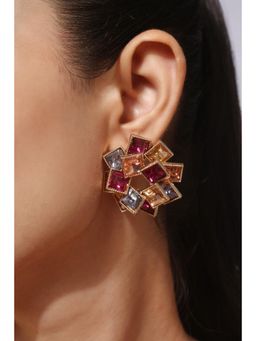 MINJI AND CO. - Gold Plated Red Stone Statement Earrings Bold Designer Party Style