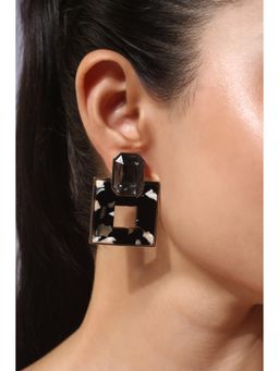 MINJI AND CO. - Black Gold Plated Textured Statement Earrings Contemporary Designer Finish