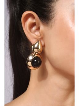 MINJI AND CO. - Gold Plated Black Stone Statement Earrings Bold Contemporary Look