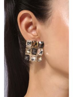 MINJI AND CO. - Multi-Color Gold Plated Dual Tone Stone Statement Earrings Modern Designer Look