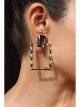 MINJI AND CO. - Gold Plated Black Cz Drop Earrings Bold Contemporary Statement Design