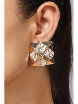 MINJI AND CO. - Gold Plated White Cz Square Stud Earrings Classic Elegant Finish