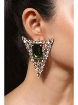 MINJI AND CO. - Gold Plated Triangle Shape Green White Cz Statement Earrings Bold Look