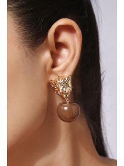 MINJI AND CO. - Gold Plated Panther Motif Drop Earrings Brown Stone Accent Statement Style