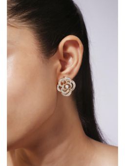 MINJI AND CO. - Gold Plated White Cz Square Stud Earrings Minimal Elegant Finish