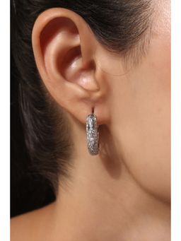 MINJI AND CO. - Silver Plated White Cz Hoop Earrings Bold Circular Statement Design