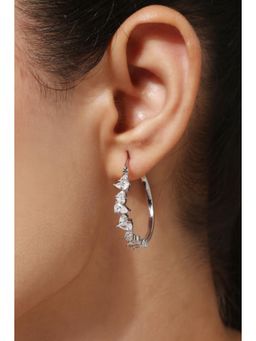 MINJI AND CO. - Silver Plated White Cz Hoop Earrings Lightweight Minimal Elegant Style