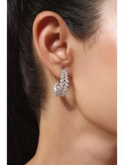 MINJI AND CO. - Silver Plated White Cz Small Hoop Earrings Sleek Modern Finish