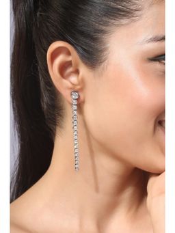 MINJI AND CO. - Silver Plated White Cz Long Drop Earrings Slim Statement Design