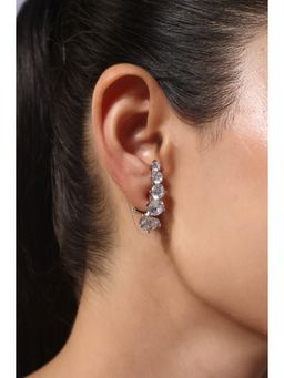 MINJI AND CO. - White Silver Plated Cz Stone Linear Earrings Anti Tarnish Design Push Back Closure