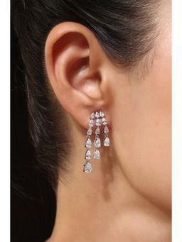 MINJI AND CO. - White Silver Plated Cz Stone Drop Earrings Anti Tarnish Sleek Long Design Push Back