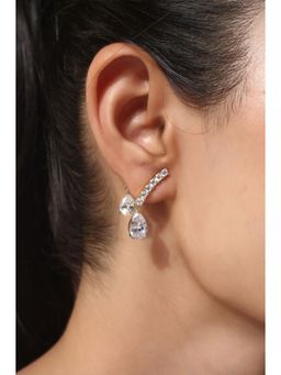 MINJI AND CO. - White Gold Plated Cz Stone Linear Earrings Anti Tarnish Minimal Slim Design Push Back