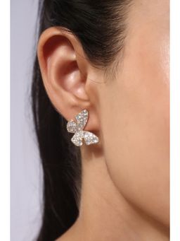 MINJI AND CO. - White Gold Plated Butterfly Cz Stone Earrings Anti Tarnish Cute Design Push Back