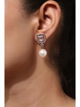 MINJI AND CO. - White Rose Gold Plated Cz Stone Earrings Anti Tarnish Slim Elegant Design Push Back