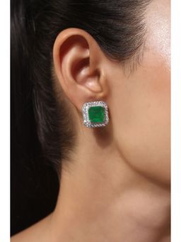MINJI AND CO. - Silver Plated Green White Cz Stone Earrings Anti Tarnish Minimal Design Push Back