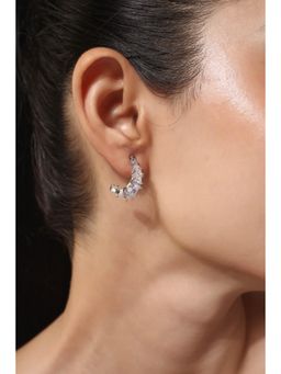 MINJI AND CO. - White Silver Plated Cz Stone Hoops Anti Tarnish Minimal Classic Design Push Back