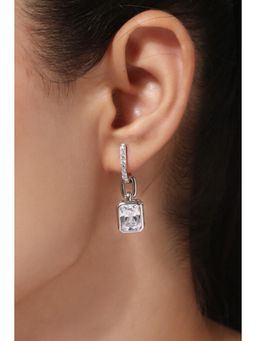 MINJI AND CO. - Silver Plated White Cz Linear Drop Earrings Sleek Minimal Statement