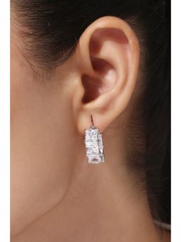 MINJI AND CO. - Silver Plated White Cz Small Hoop Earrings Clean Contemporary Style