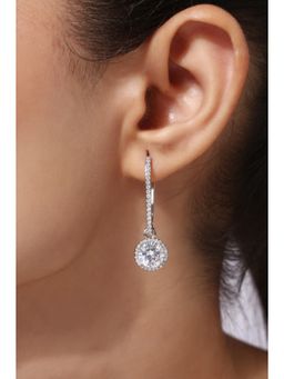 MINJI AND CO. - Silver Plated White Cz Slim Drop Earrings Elegant Refined Design