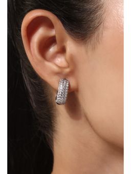 MINJI AND CO. - Silver Plated White Cz Medium Hoop Earrings Smooth Modern Style