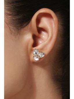 MINJI AND CO. - White Gold Plated Triple Cz Stone Stud Earrings Classic Sparkle Design