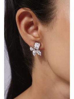 MINJI AND CO. - Silver Plated White Cz Rounded Stud Earrings Elegant Everyday Style