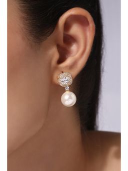 MINJI AND CO. - White Gold Plated Shell Pearl Drop Earrings Soft Elegant Classic Look