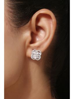 MINJI AND CO. - Silver Plated White Cz Floral Stud Earrings Soft Elegant Appeal