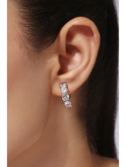 MINJI AND CO. - Silver Plated White Cz Petite Hoop Earrings Minimal Chic Design