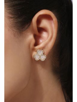 MINJI AND CO. - Gold Plated White Cz Floral Stud Earrings Premium Elegant Finish
