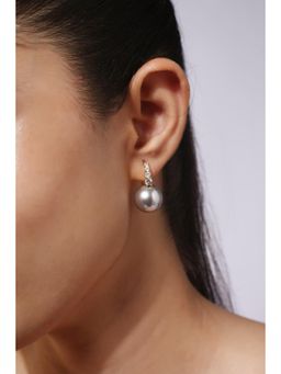 MINJI AND CO. - White Gold Plated Grey Pearl Accent Earrings Modern Statement Design