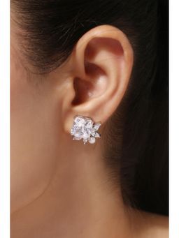 MINJI AND CO. - Silver Plated White Cz Classic Stud Earrings Timeless Elegant Look