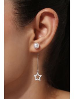 MINJI AND CO. - Silver Plated White Cz Long Line Earrings Slim Modern Statement