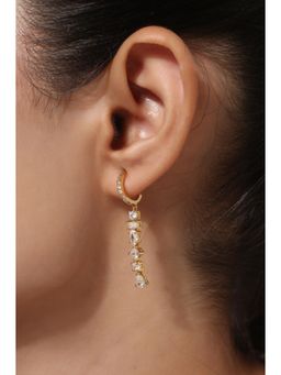 MINJI AND CO. - Gold Plated White Cz Vertical Drop Earrings Sleek Linear Style