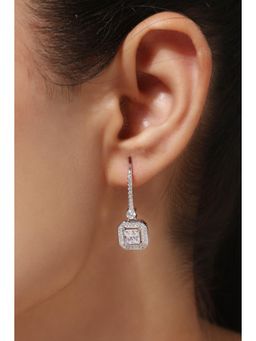MINJI AND CO. - Silver Plated White Cz Medium Hoop Earrings Balanced Elegant Style