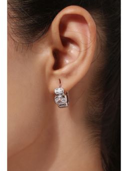 MINJI AND CO. - Silver Plated White Cz Slim Hoop Earrings Lightweight Modern Look