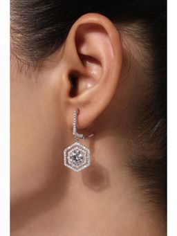 MINJI AND CO. - Silver Plated White Cz Hanging Earrings Sleek Graceful Design