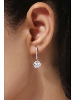 MINJI AND CO. - Silver Plated White Cz Slim Drop Earrings Sleek Modern Design