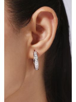 MINJI AND CO. - Silver Plated White Cz Hoop Earrings Classic Minimal Design