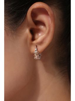 MINJI AND CO. - Peach Silver Plated White Cz Small Hoop Earrings Sleek Elegant Style