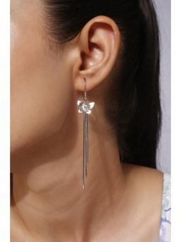 MINJI AND CO. - Silver Plated White Cz Long Drop Earrings Extended Statement Style
