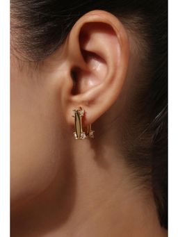 MINJI AND CO. - Gold Plated White Cz Square Stud Earrings Sharp Elegant Design