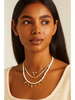 JEWELZ - White Beaded Multi-Layer Gold Charm Necklace (Pack of 3)